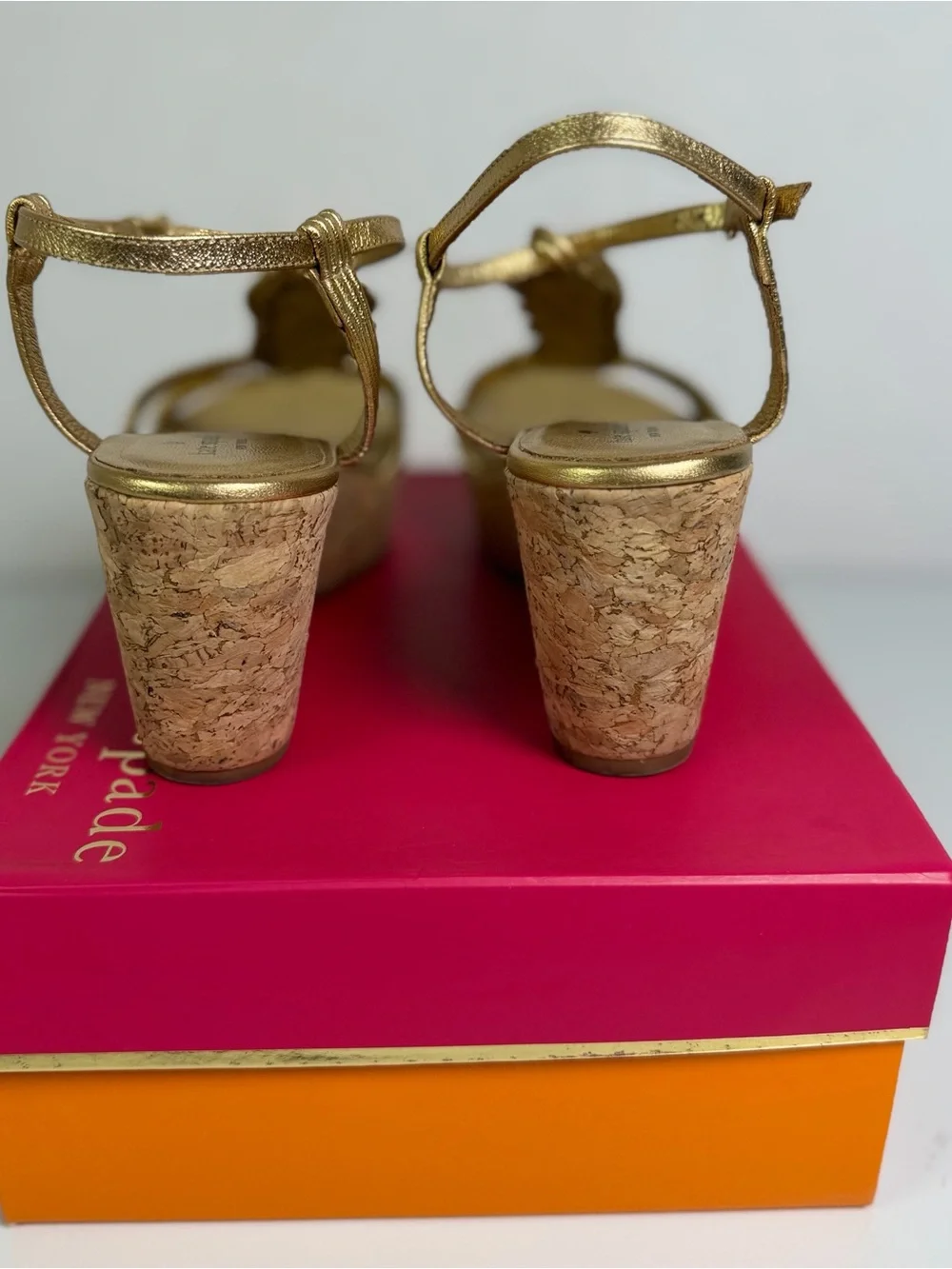 Kate Spade NY Becca Gold Metallic Cork Wedge Gladiator Sandal Women's Size 10M